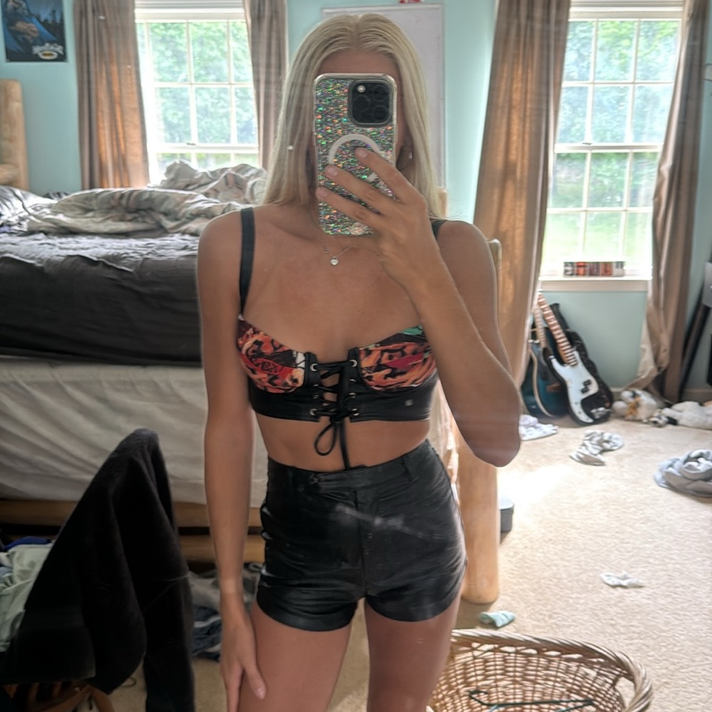 Princess Polly faux leather crop top with lace front detail